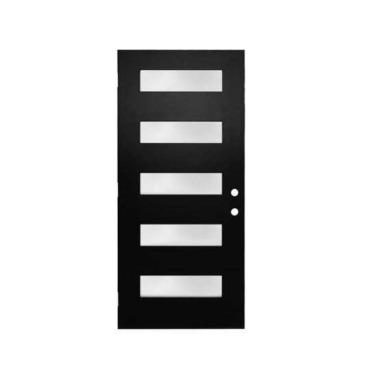 36"x80" Fiberglass Front Door with ,Left-Hand Inswing Exterior Door with Brickmould,Contemporary minimalist brushed smooth skin with frosted glass for Home Entrance, Black Door slab only, no frame