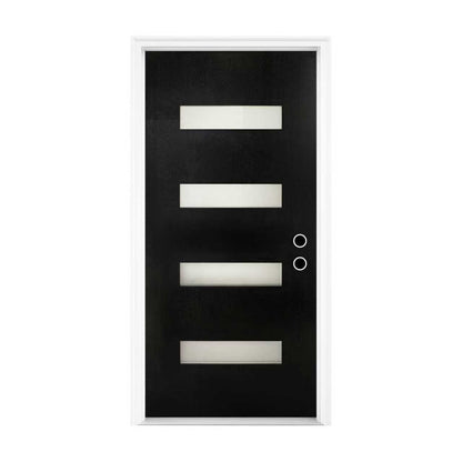 36 x 80 FRP Entry Door Slab with Frosted Glass - Contemporary Style for Home's Front Entrance, Left Hand Inswing, Black Finished Fiber Reinforced Panel Door Slab
