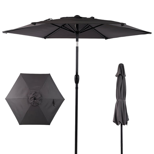 7.5 FT Patio Umbrella, Outdoor Market Yard Umbrella, Sun Shade Umbrella with Push Button Tilt and Crank Mechanism – Grey