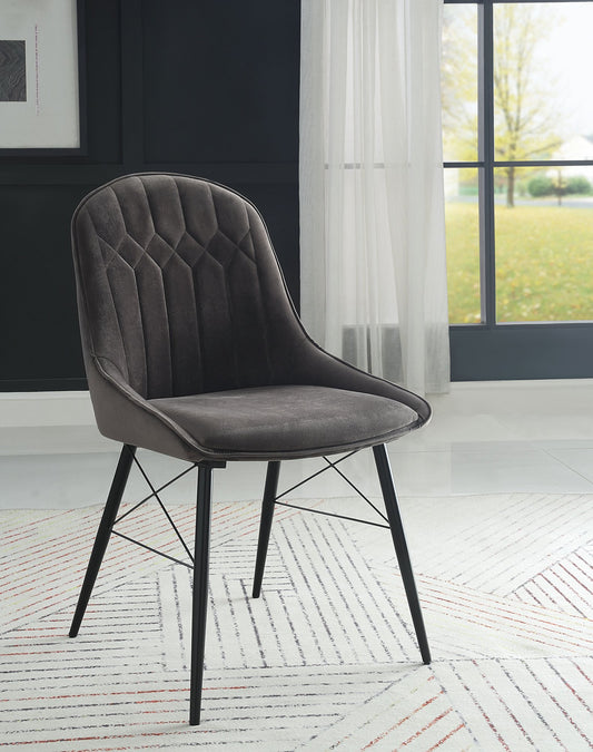 Abraham Dark Gray Fabric & Black Finish Side Chair (Set of 2)