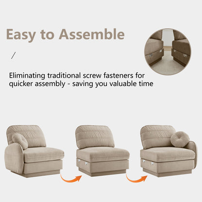 105'Chenille Cloud 3-Seater Sofa,Exquisite round pillows and quilted back cushions,Recessed Base Frame Legs,Ergonomic Design Bottom,Easy Assembly,Deep Seat Sofa Couch For Living Room,Light coffee