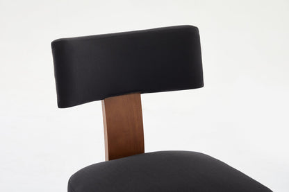064-Set of 2 Linen Fabric Modern Armless Dining Chairs With Curved backrest and Solid Wooden Legs, Black