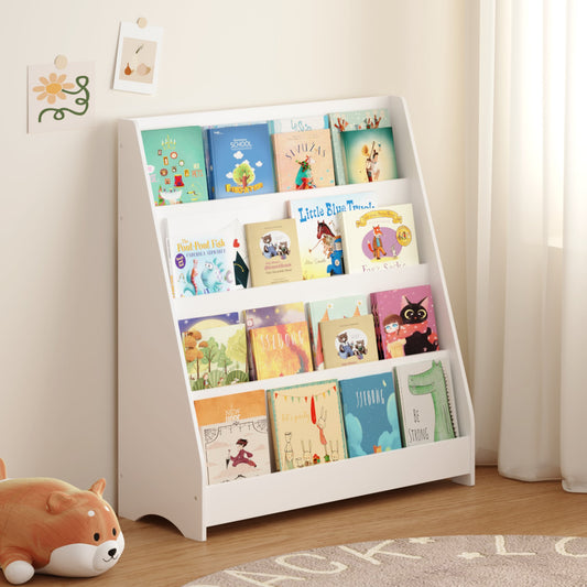 4-Tier Kids Bookshelf, Toddler Book Display Shelves, Helps Keep Bedrooms, Playrooms, and Classrooms Organized, White