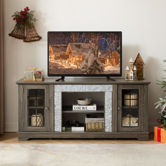 58" Modern TV Stand with 2-Door Storage, Faux Stone Media Console Cabinet, Grey Large Entertainment Center