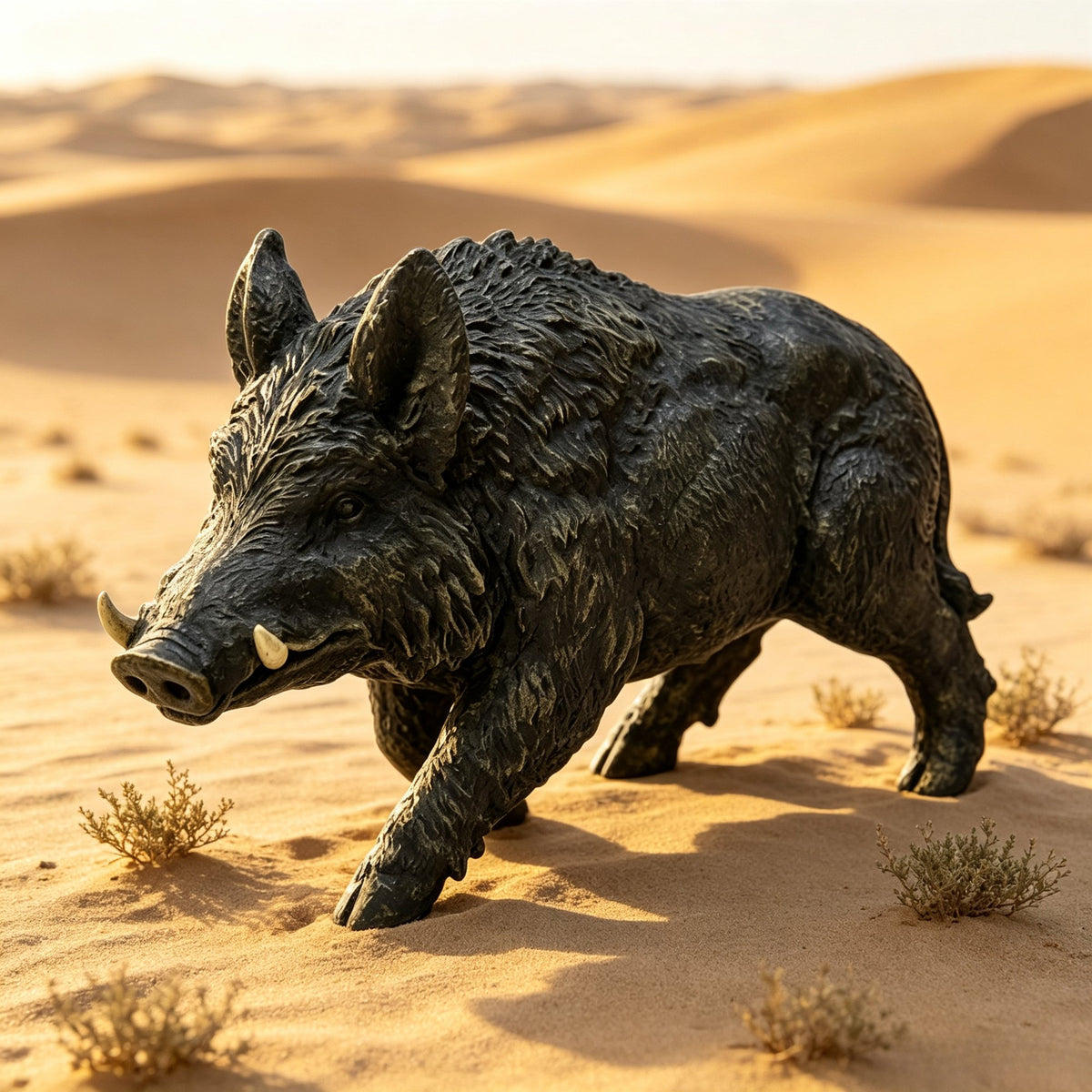 12.20" H x 21.26" L Simulated Wild Boar Resin Garden Statue, Indoor & Outdoor Decorative Ornament, Lawn & Courtyard Art Craft Decoration