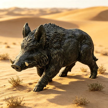 12.20" H x 21.26" L Simulated Wild Boar Resin Garden Statue, Indoor & Outdoor Decorative Ornament, Lawn & Courtyard Art Craft Decoration