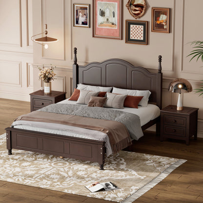 3-Pieces Bedroom Sets, Full Size Wood Platform Bed and Two Nightstands-Dark Walnut