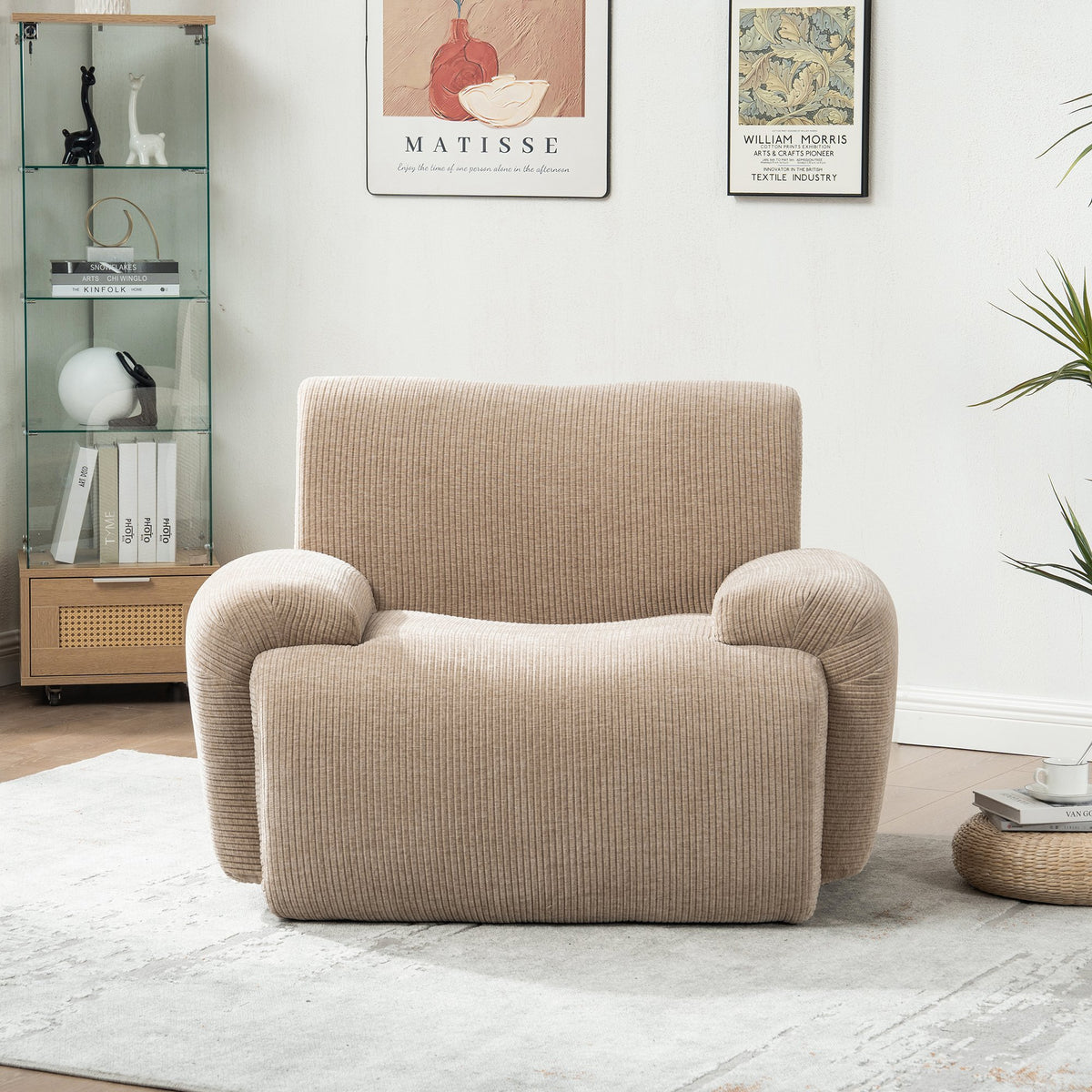 42" Wide Modern Upholstered Chenille Vertical Stripes Accent Chair, Boneless Single Sofa Chair