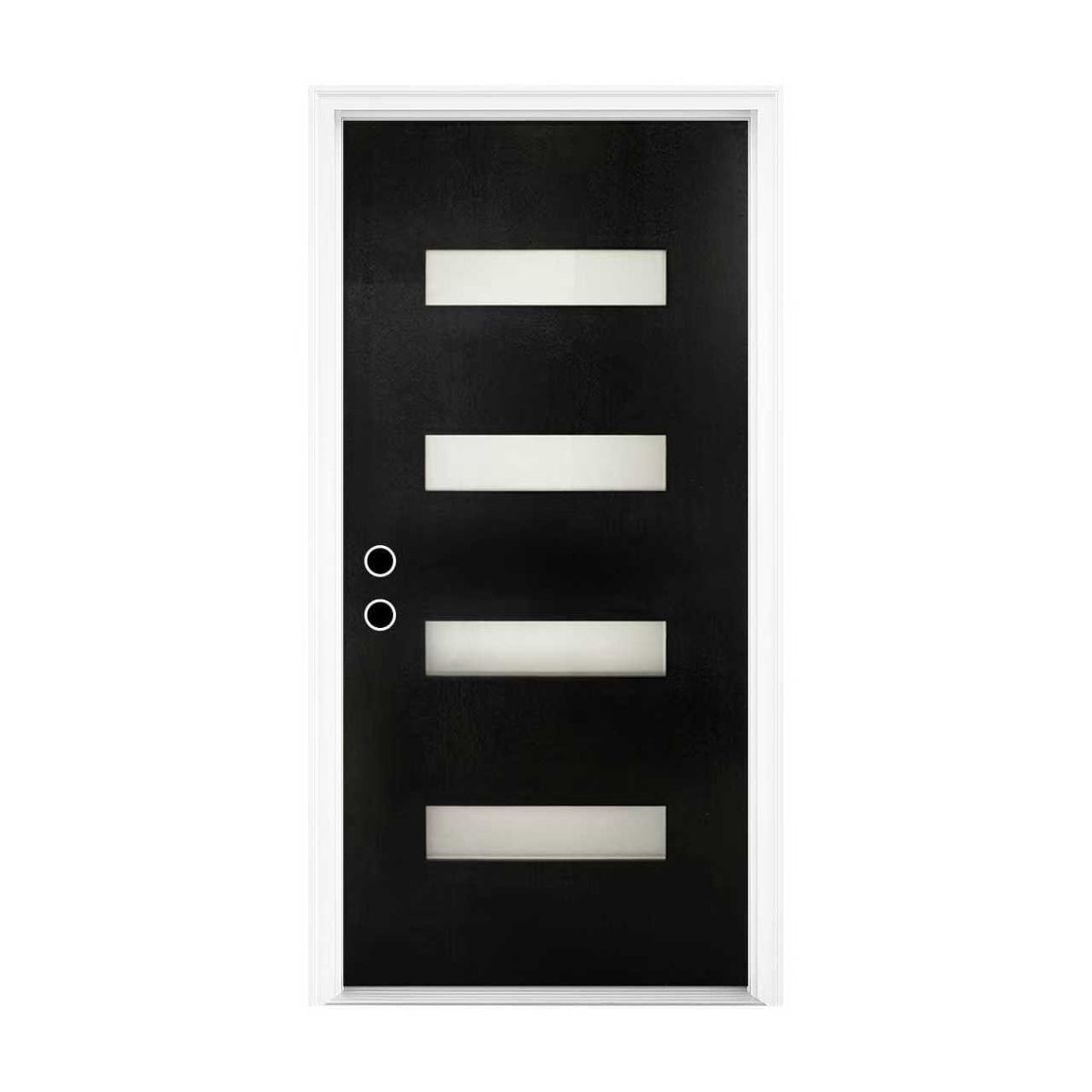 36 x 80 Inch FRP Entry Door with Frosted Glass - Contemporary Style for Home's Front Entrance, Right Hand Inswing, Black Finished Fiber Reinforced Panel Door