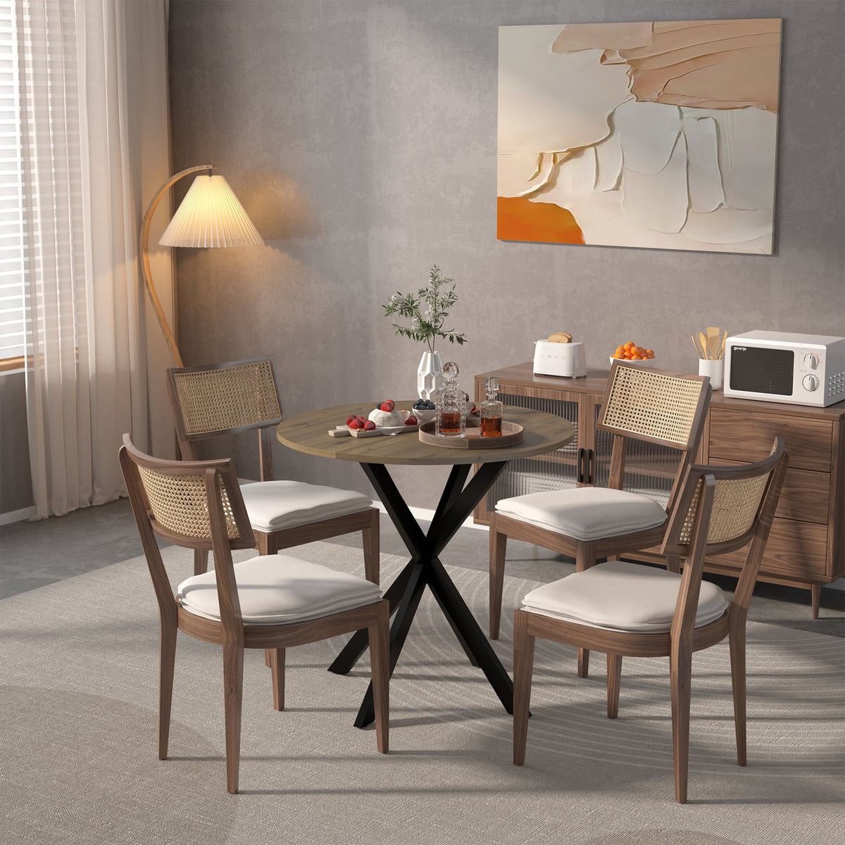 31.5 Inch Round Dining Table, Small Circle Kitchen Table with Metal Black Legs for 2-4 people, Modern Dining Room Table, Brown (only table) – 0.7Inch
