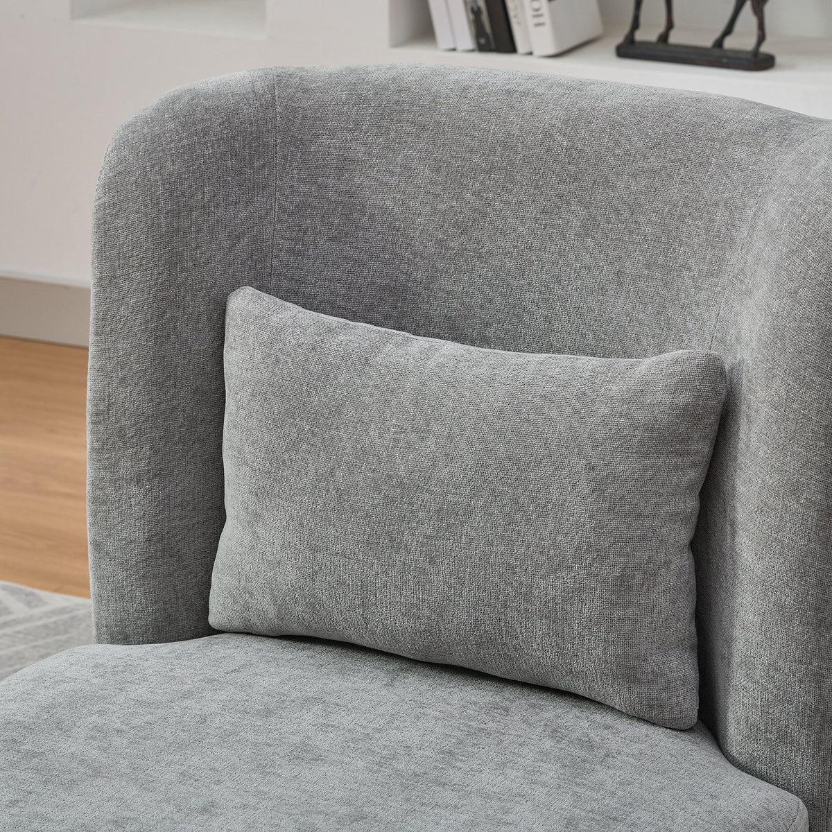 25.2 "Wide Modern Chenille Cushioned Armless Metal Base 360° Swivel Chair with Pillow, Suitable for Living Room, Family Room, Bedroom, Lounge Area, Office.  Grey