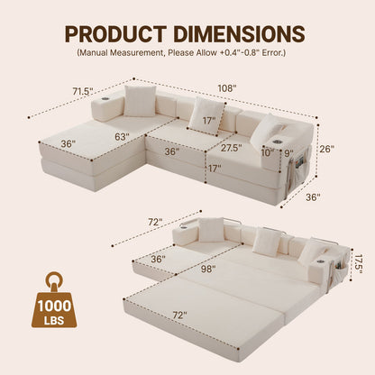 108'' Modular Sectional Sofa with L-Shape Chaise, Boneless Cloud Couch with Deep Seat