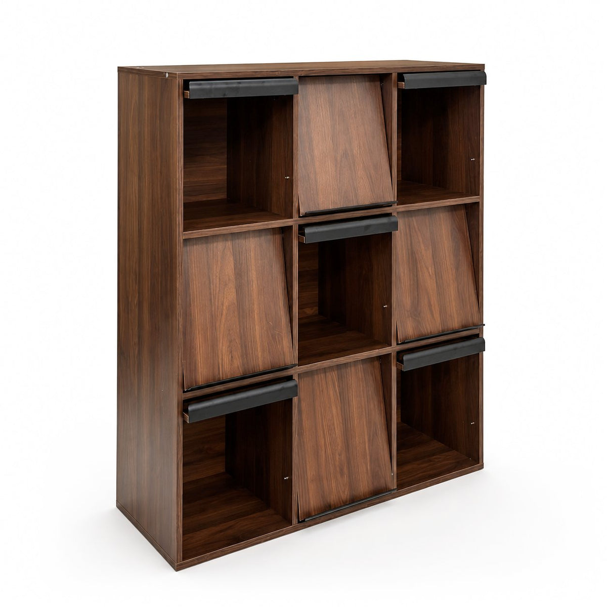3×3 Cubby Cube Storage Bookcase with Flip Doors, Nine Compartment Cube Organizer Cabinet, Freestanding Display Bookshelf for Living Room Bedroom Office
