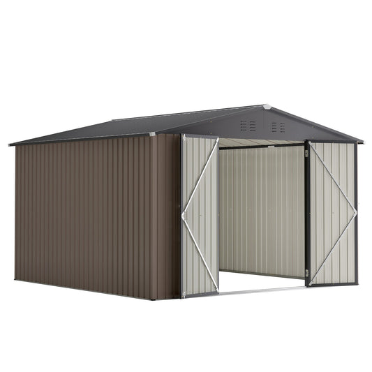 10" x 10" Metal Storage Shed for Ourdoor, Steel Yard Shed with Design of Lockable Doors, Utility and Tool Storage, Outside use