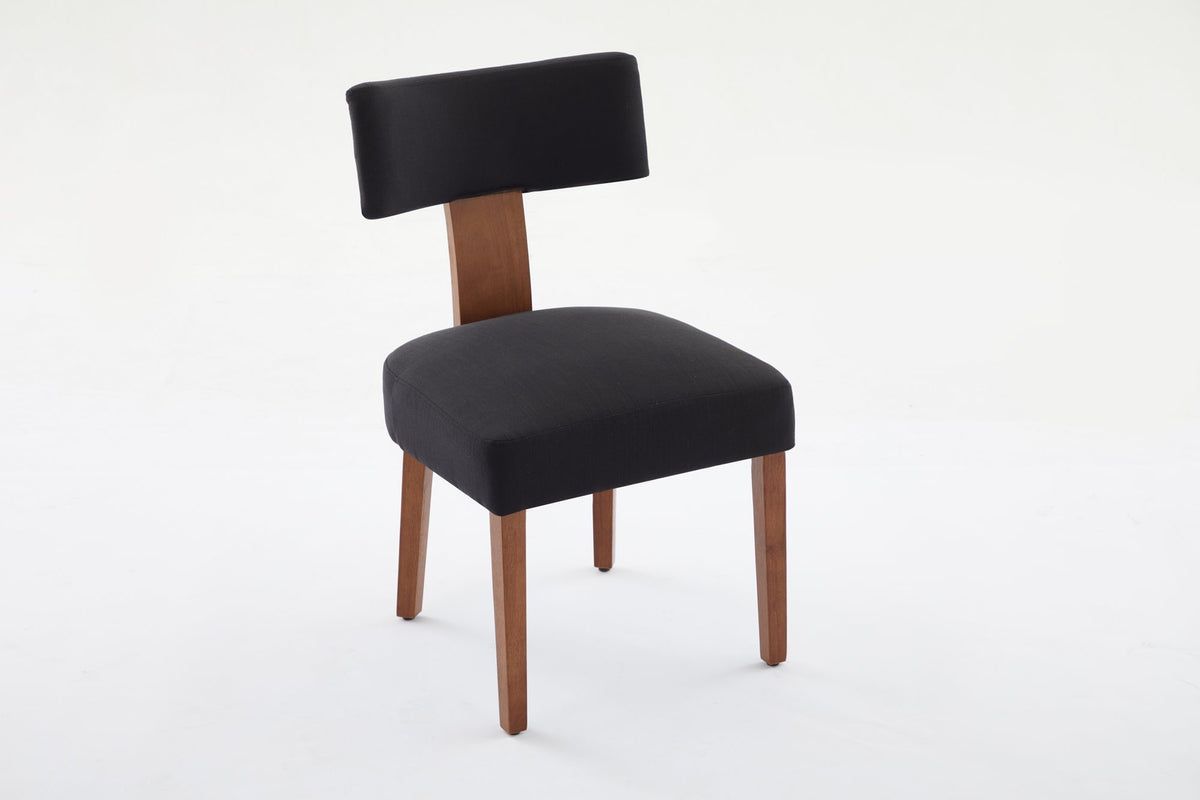 064-Set of 2 Linen Fabric Modern Armless Dining Chairs With Curved backrest and Solid Wooden Legs, Black