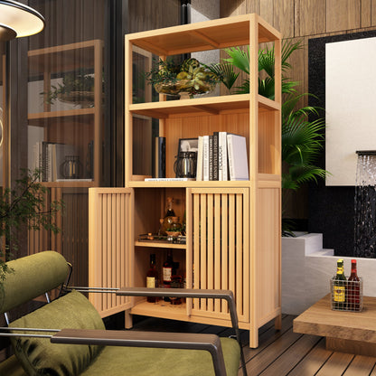 Bamboo Storage Cabinet, Freestanding Bathroom Cabinet with 2 Doors, Floor Cabinet Organizer