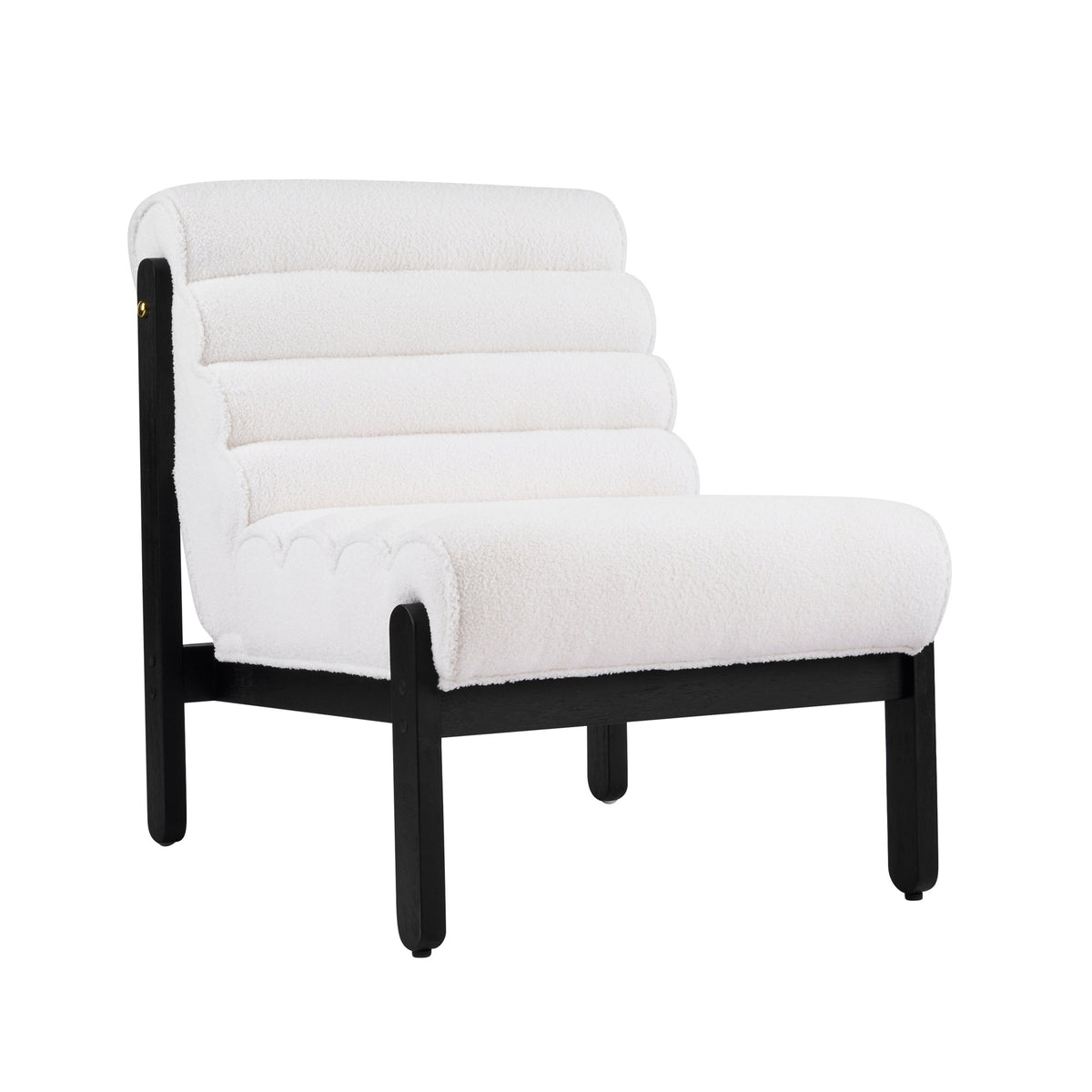 Fluffy Accent Chair White with Black Solid Wood Frame