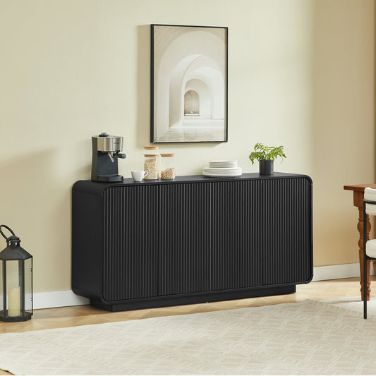 64" Buffet Sideboard Cabinet with Storage,Modern Vertical Fluted Entryway Cabinet, Waterproof & Scratch Resistant Storage Sideboard Cabinet, Ideal for Living Room, Kitchen, Dining Room and Bedroom,Bla