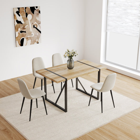 55" MDF Wood Colour Dining Table and Modern Dining Chair Set of 4, Mid Century Wooden Kitchen Table Set, Metal Base & Legs – Model W3732S00010