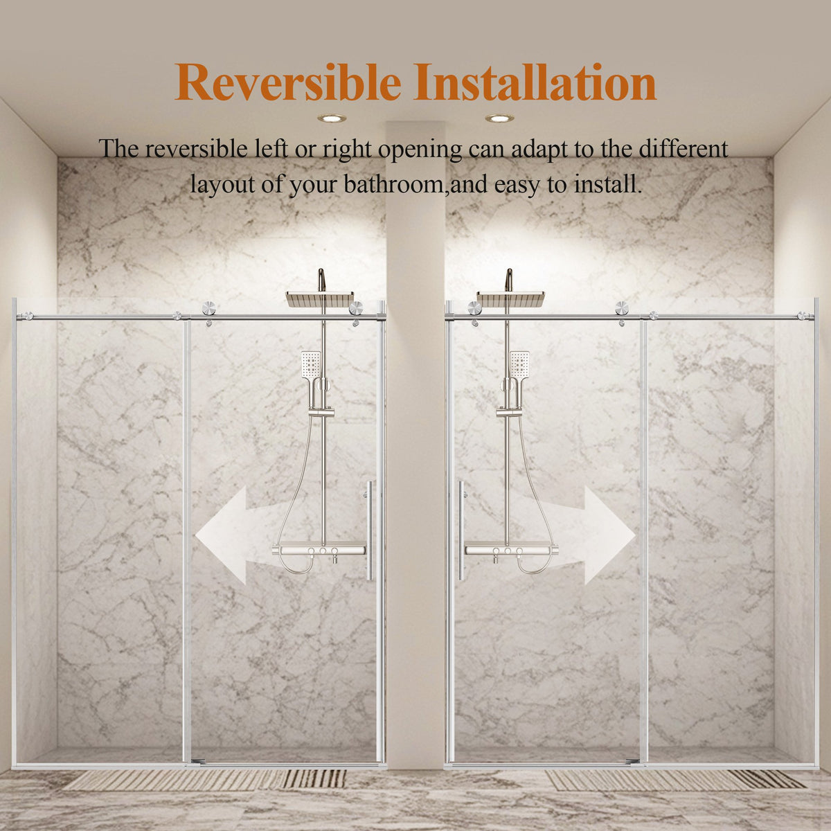 56-60" W * 76" H Stainless Steel Round Tube Frameless Single Sliding Shower Door, 1/4'-thick SGCC Clear Tempered Glass Door – Brushed Nickel
