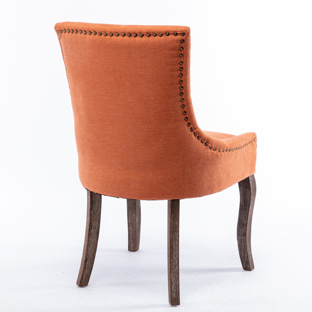 A&A Furniture, Ultra Side Dining Chair, Thickened fabric chairs with neutrally toned solid wood legs, Bronze nail head, Set of 2, Orange
