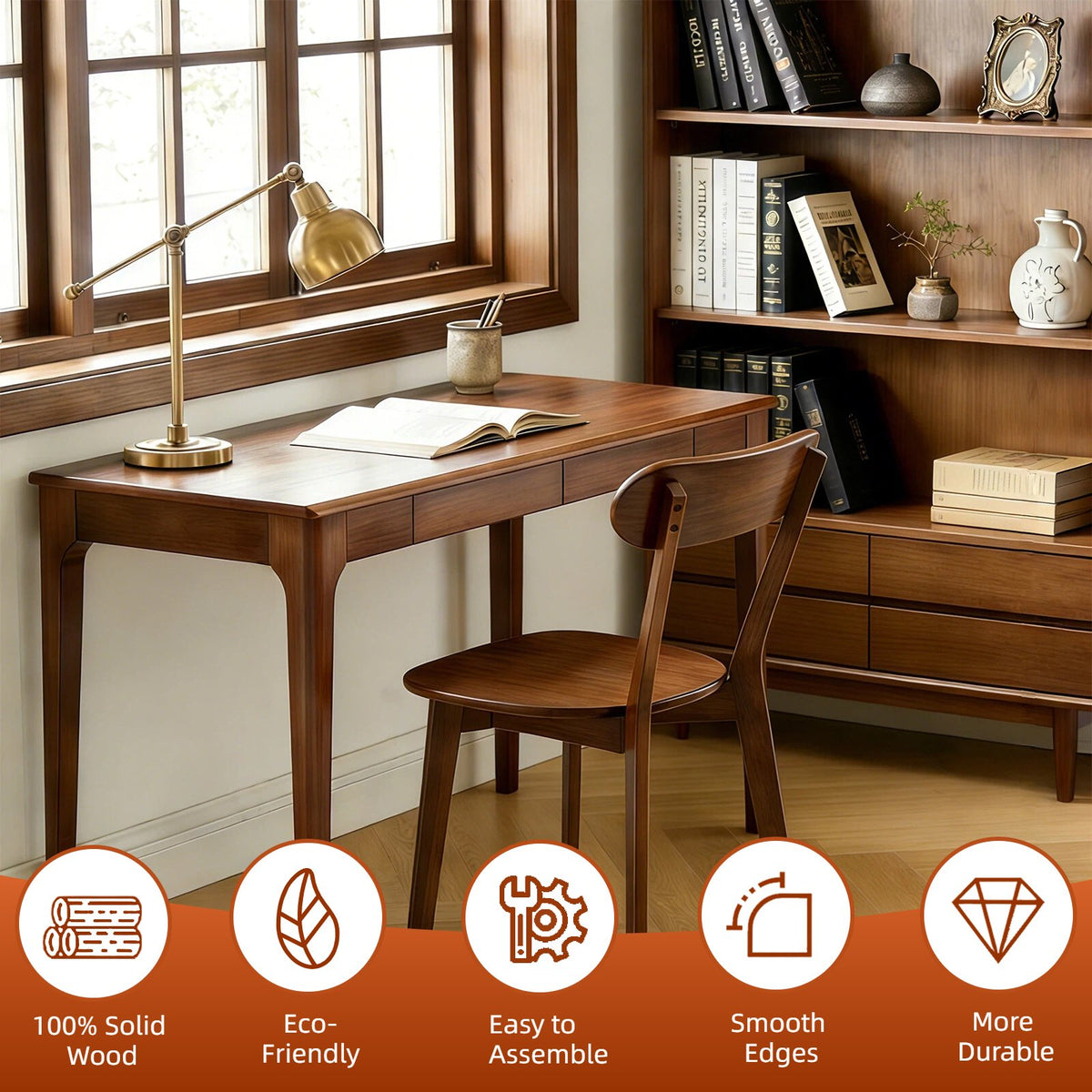 100% Natural Solid Wood Dining Chairs Set of 2, Mid Century Modern Dining Chairs with Curved Backrest