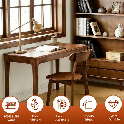 100% Natural Solid Wood Dining Chairs Set of 2, Mid Century Modern Dining Chairs with Curved Backrest