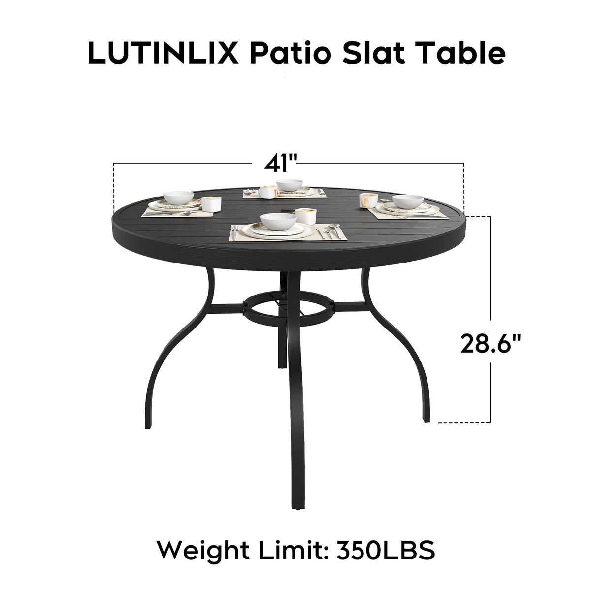 41 Inch 1 Piece Outdoor Indoor Dining Round Table Black