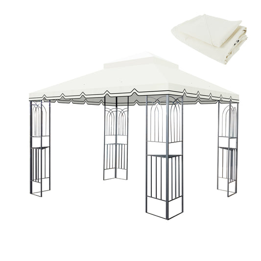 10x10 Ft Outdoor Patio Gazebo Replacement Canopy, Double Tiered Gazebo Tent Roof Top Cover Only Great Wall border(Frame Not Include)-Beige