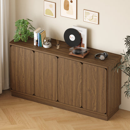 59.1 Inch Walnut 4-Door Sideboard Buffet Cabinet, Particle Board Storage Credenza with Adjustable Shelves, Wide Console Storage Cupboard for Dining Room, Kitchen, Living Room & Entryway