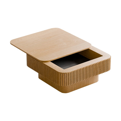 31.5'' Square Coffee Table with Storage Solid Wood Veneered Modern Coffee Table Accent Tea Table, Apartment or Office, Natural Wood