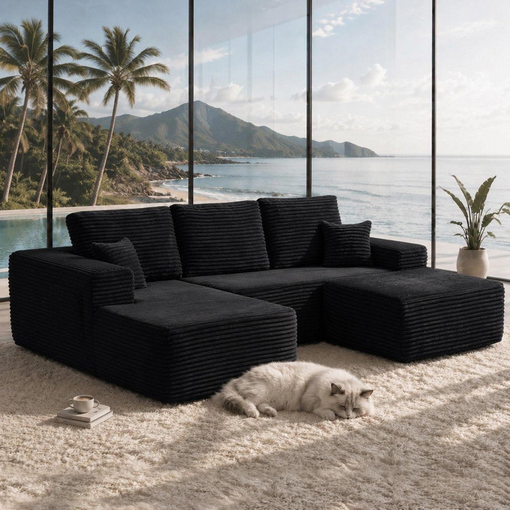 104" Cloud Sectional Sofa with U-Shape Chaise and Side Pockets, Modern Modular Design, Deep Seating, Upholstered Couch – Model W3975S00035