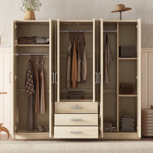 6-Doors Wooden Wardrobe Storage, with Big Drawers, Brown