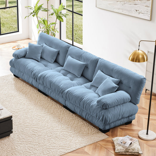 3-Seater Sectional Sofa Modular Deep Seat Sofa Couch, Chenille Sofa Soft Comfy Upholstered Furniture, Studio, Chenille Blue
