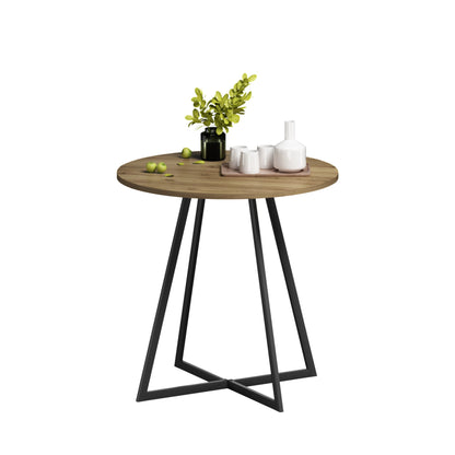 31.5 Inch Round Dining Table, Small Circle Kitchen Table with Metal Black Legs for 2-4 people, Modern Dining Room Table, Brown (only table) – Natural