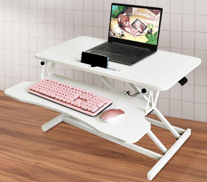 32 Inch Desk Converter, Height Adjustable Sit to Stand Riser, Dual Monitor and Laptop Workstation with Wide Keyboard Tray, White