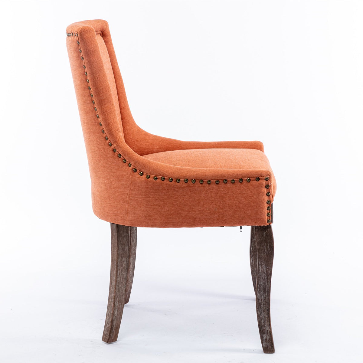 A&A Furniture, Ultra Side Dining Chair, Thickened fabric chairs with neutrally toned solid wood legs, Bronze nail head, Set of 2, Orange