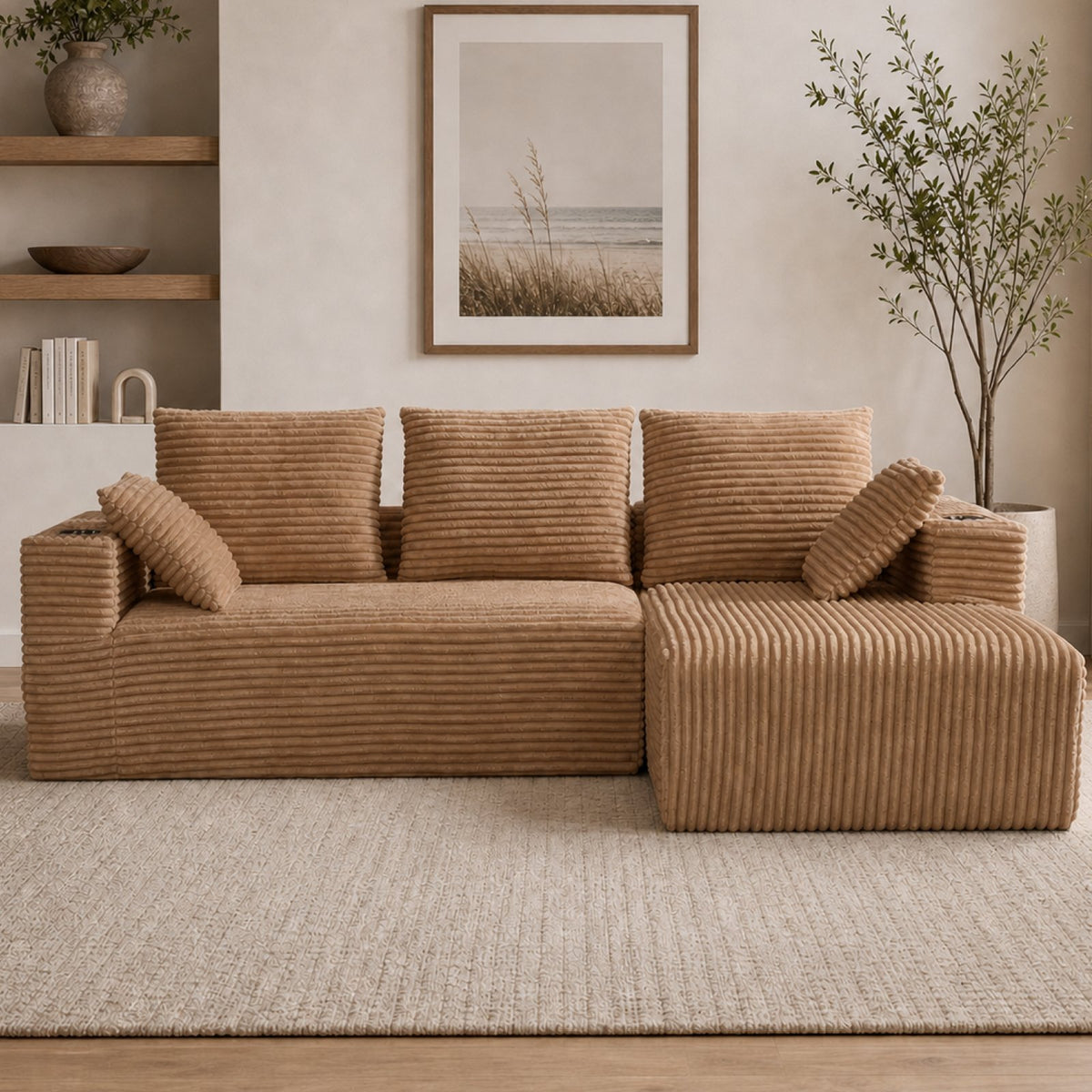 95''modular combination sofa with L-shaped lounge chair, four seater boneless design