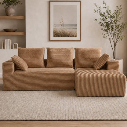 95''modular combination sofa with L-shaped lounge chair, four seater boneless design
