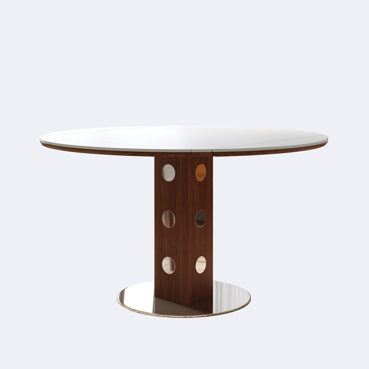 47.2' Extendable Multifunctional Round Dining Table for 4-6, Folding Kitchen Table with Drop Leaf, White Sintered Stone Top & Walnut Wood Column, Space-Saving for Small Apartments, Easy Assembly