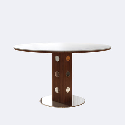 47.2' Extendable Multifunctional Round Dining Table for 4-6, Folding Kitchen Table with Drop Leaf, White Sintered Stone Top & Walnut Wood Column, Space-Saving for Small Apartments, Easy Assembly