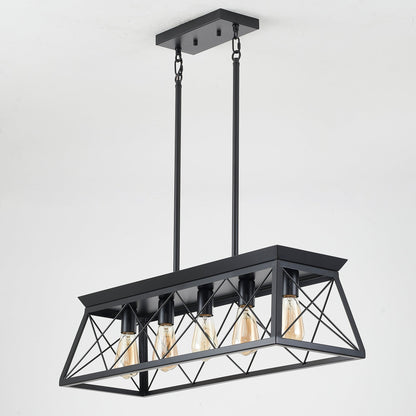 5-Light Farmhouse Chandeliers for Dining Room, Rustic Kitchen Island Lighting Pendant Light for Kitchen Dining Room Black(No Bulbs)