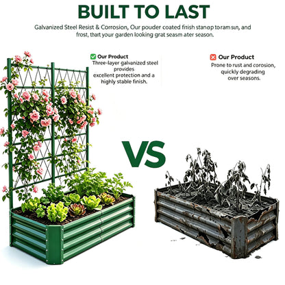 4x2x1FT Galvanized Raised Garden Bed with Arch Trellis for Climbing Vegetables Tomato Cucumber Bean, Heavy Duty Metal Raised Garden Bed Outdoor, Green