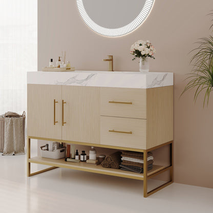 36" Modern Free-Standing Bathroom Vanity with Seamless Ceramic Sink & Sintered Stone Top