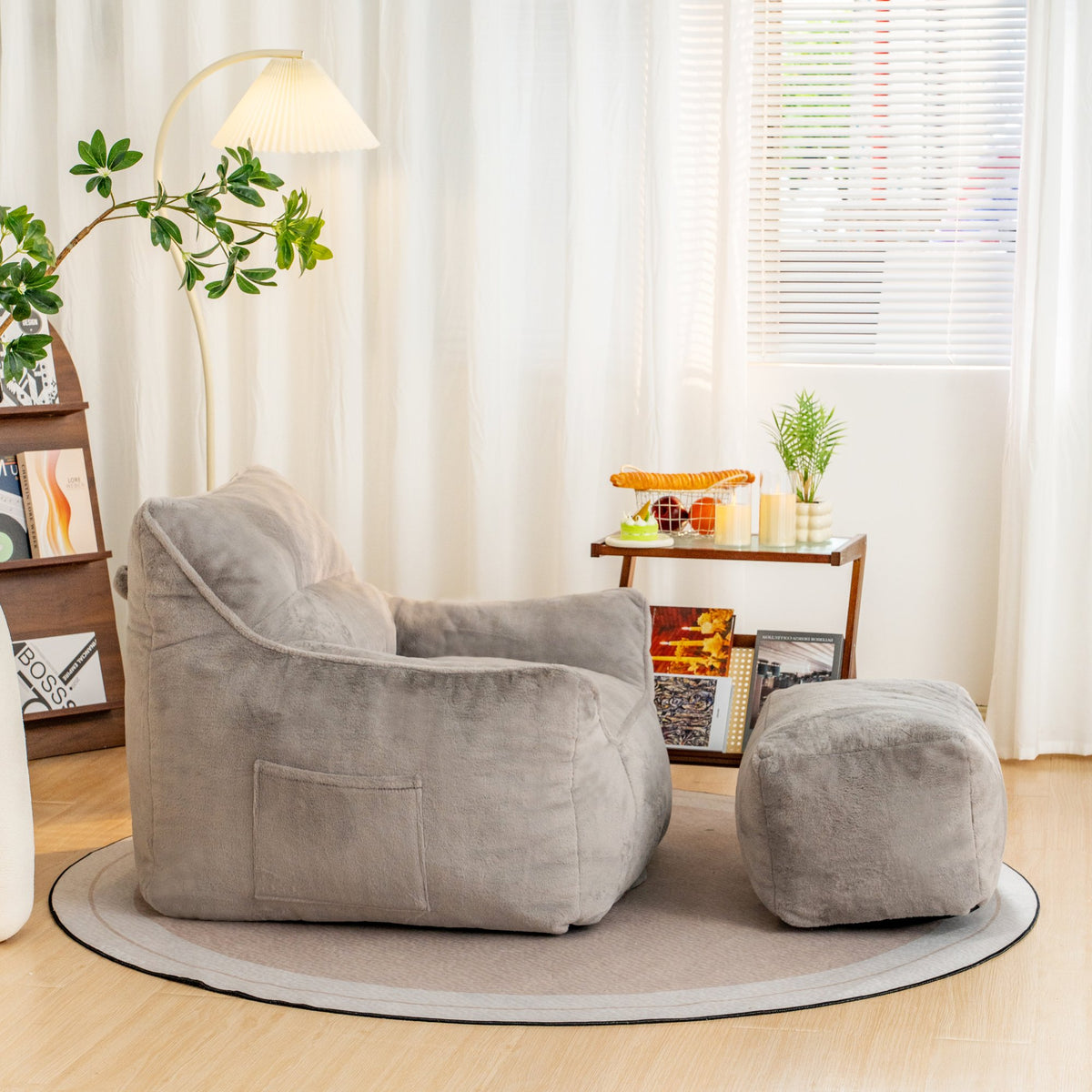 Bean Bag Chairs, Soft Tufted Foam Bean Bag Chair with Faux Fur Fabric for Adults and Kids, Comfy Lazy Sofa for Living Room, Bedroom