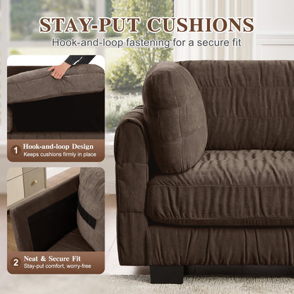 4 Seat Ruched Detailing Chenille Modular Sectional Sofa,Movable Ottoman,High-Density Foam,L Shape Thickened  Back Cushions,Easy Assembly,For Living Room,Bedroom,Brown