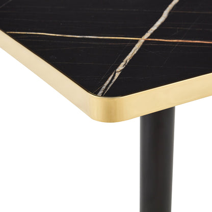 24" Square Faux Black Marble Bistro Table, 28.8" High Modern Dining Table with High Gloss UV Finish & Gold Metal Trim Edge, Heavy-Duty Stainless Steel Base Frame for Small Spaces, Cafe, Kitchen, Bistr