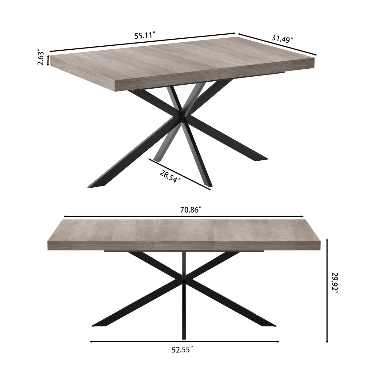 55.11'-70.86'Retro Rectangular Stretch Dining Table, Grey Carole Top With Same Color Embossed Center Plate, With Storage Box, kitchens