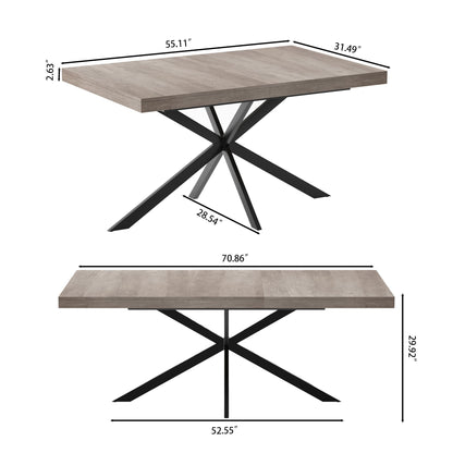 55.11'-70.86'Retro Rectangular Stretch Dining Table, Grey Carole Top With Same Color Embossed Center Plate, With Storage Box, kitchens