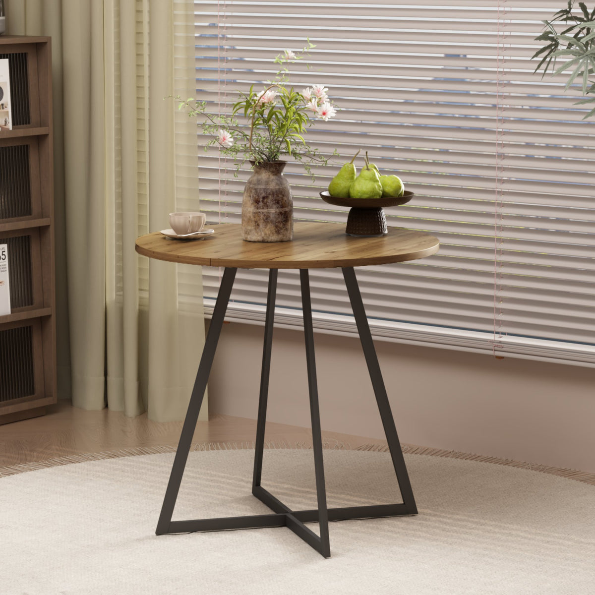 31.5 Inch Round Dining Table, Small Circle Kitchen Table with Metal Black Legs for 2-4 people, Modern Dining Room Table, Brown (only table) – Natural